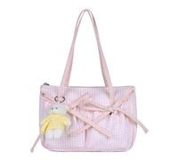 HTU Women Versatile Long Handle Tote Bags Large Capacity Checked Pattern Underarm Pouch Lightweight Multi Pockets Armpit Purse Daily Shopping Dating Shoulder Bags (Pink)