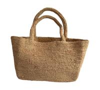 HTU Women Woven Beach Bags Solid Color Tote Straw Bag Large Capacity Handmade Raffia Straw Bags for Daily Office Work Outing Social Occasions (Khaki)