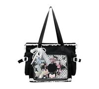 HTU Women Y2K Ita Shoulder Bag Large Capacity Cute Bow Anime Crossbody Bag Adjustable Straps Sweet Bowknot Tote Handbag Travel Date Work Handbags (Black)