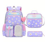 HTU Womens Daisy Backpack with Lunch Box & Bookbag Set for Teens Boys Girls Youth Travel Vacation (Purple)