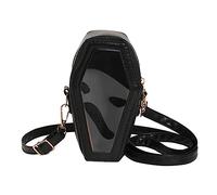 HTU Women's Halloween Gothic Clear Shoulder Bag, Creative PU Gothic Transparent Coffin Shape Purse with Adjustable Strap Zipper Pocket