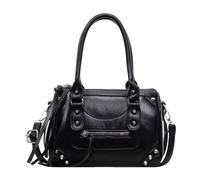 HTU Womens Vintage Motorcycle Punk Style Studded Handbag PU Leather Top Handle Shoulder Bag with Zipper Crossbody Bag for Daily Commute Travel (Black)