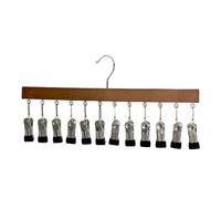 HTU Wooden Legging Storage Organizer Space Saving Closet Storage Organizer with 12 Stainless Steel Clips Vintage Clothes Hangers for Socks Pants Skirts