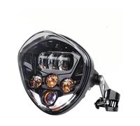 HTUHBCX Universal Motorcycle Headlight With Bracket | Motorbike Headlamp Clamp White DRL Hi/Low Beam LED Headlight Assembly(Black bezel amber)