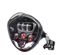 HTUHBCX Universal Motorcycle Headlight With Bracket | Motorbike Headlamp Clamp White DRL Hi/Low Beam LED Headlight Assembly(Black bezel red)