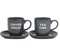 HTUK Coffee Break & Tea Time Snack Set - Bundle of 2 | Blue/Grey Bone China Mug & Snack Plate Set | Large Coffee & Tea Cup with Tray | Gift Set for Home, Office & Hot Drink Lovers
