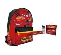 HTUK Disney Pixar Cars Lightning McQueen Backpack Set for Boys, 5 Piece School Bag with Insulated Lunch Bag, Pencil Case, 500ml Water Bottle & Keyring, Red & Black