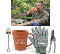 HTUK Head Gardener Gift Set - Fine China Mug with Shovel Spoon & Garden Trimmer Tool Set - Gardening Gift for Men & Women - Tea & Coffee Mug - 3 Colours (Head Gardener + Strawberry Trimmer Tool Set)