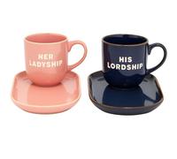 HTUK His & Her Lordship Snack Set Bundle - Blue & Pink Bone China Mug & Snack Tray Set | Large Coffee & Tea Cup with Plate | Gift Set for Couples, Home, Kitchen, Tea & Coffee Lovers