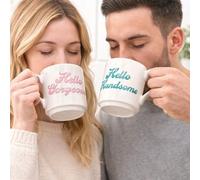 HTUK His & Hers Hello Handsome & Hello Gorgeous Stacking Mugs Set of 2 - 275ml Fine China Coffee & Tea Cups - Gift for Couples, Men & Women