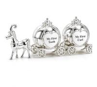 HTUK My First Tooth & Curl Cinderella Carriage Keepsake Box Set - Silver Plated Baby Memory Box Gift for Christening, Baby Shower, Newborn Boy or Girl