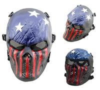 HTUK Skull Airsoft Paintball Protective Mask Blue/Red/White Stars Design
