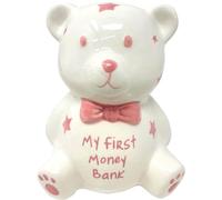 HTUK Teddy Piggy Bank - Children's First Money Box, Blue & Pink, For Boys & Girls