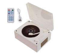 Htuteyy Bluetooth 5.1 Compatible Album Player Retro Rechargeable CD Player Upgraded Dust Cover Design Small andPortable Wireless andWired Connection Wood Grain White