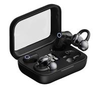 Htuteyy Dual BT Wireless Bluetooth in Ear+ Ear Clip Earphones Long Range Noise Reduction Sports Music Earphones Black