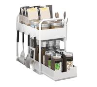 Htuteyy Multifunctional Kitchen Rack Pull-Out Spice Rack Double-Layer Cabinet Storage Rack White