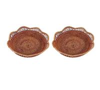 Htuygyjaw 2X Hand-Woven Rattan Storage Basket Fruit Basket Wicker Woven Tray Restaurant Small Container Home Decoration S-23X5.5cm