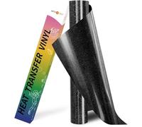 HTVRONT Black Glitter HTV Vinyl Roll - 10" x 8ft(25.4 x 244 CM) Black Glitter Iron on Vinyl for All Cutting Machines, Easy to Cut & Weed & Transfer