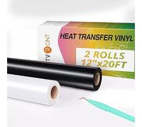 HTVRONT Black White 2 Rolls HTV Heat Transfer Vinyl 12INx20FT for Clothes | 30.5x610cm, easy cut & weed, compatible with all cutter machines, iron on vinyl for heat transfer clothing designs