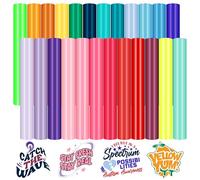 HTVRONT Bright Heat Transfer Vinyl,25 Pack 12"x10" Iron-On Vinyl for T-Shirts,24 Assorted Multi-Color HTV Vinyl for All Cutting Machine,Easy to Cut & Transfer