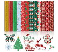 HTVRONT Christmas HTV Heat Transfer Vinyl - 13Pack Patterned Iron-On Vinyl Sheets, Buffalo Plaid & Glitter HTV Vinyl for T-Shirts, Compatible with Cricut & Silhouette for Christmas Gift