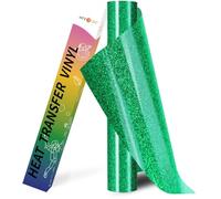 HTVRONT Green Glitter HTV Heat Transfer Vinyl - 10" x 8ft Glitter Iron on Vinyl for Shirts - Easy to Cut & Weed & Transfer