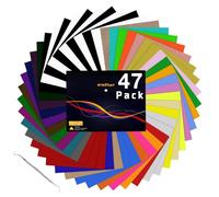 HTVRONT Heat Transfer Vinyl - 47 Pack 12" x 10"(30.5x25.4CM) Iron on Transfers Assorted Colours, HTV Vinyl with Accessories Tweezers for T-Shirts & Fabrics(33 Colours)