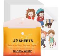 HTVRONT Premium Printable Vinyl Sticker Paper - for Inkjet and Laser Printer - 55 Pack Glossy White Waterproof Inkjet Printable Vinyl - Dries Quickly and Holds Ink Beautifully
