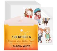 HTVRONT Printable Vinyl Sticker Paper, 100 Sheets Glossy Waterproof Sticker Paper for Inkjet Printer Dries Quickly-Standard Letter Size 8.5"X11"