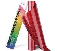 HTVRONT Red Glitter HTV Vinyl Roll - 10" x 8ft (25.4 x 244CM) Red Glitter Iron on Vinyl for All Cutting Machine, Heat Transfer Vinyl for T Shirts - Easy to Cut & Weed & Transfer