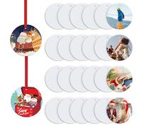 HTVRONT Sublimation Ornament Blanks 26 PCS- 3 Inch Sublimation Christmas Ornament Blanks Double Side with Red String - Personalized MDF Decoration Supplies for Halloween Christmas