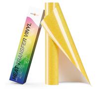 HTVRONT Yellow Glitter Vinyl Rolls - 10" x 8ft Glitter HTV Vinyl - Neon Yellow Glitter HTV Vinyl for All Cutting Machines, Easy to Cut & Die Cut
