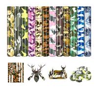 HTVSTD Camo HTV Vinyl -12 Sheets 12'' x 10''Green Camouflage Heat Transfer Vinyl Brown Camo Iron on Vinyl for Fabrics Camo Patterned HTV