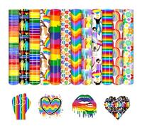 HTVSTD LGBT Pride Proud HTV Vinyl - 12 Sheets 12inches x 10inches Pride Month Heat Transfer Vinyl Rainbow Patterned HTV Proud Ally Iron on Vinyl for Fabrics Compatible with Cricut or Cameo