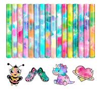HTVSTD Tie Dye Heat Transfer Vinyl - 16 Pcs 12 * 10 Inches Watercolor HTV Vinyl Pastel,Pink,Sunset,Sky Iron on Vinyl for T-Shirts DIY