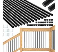 HTWAVE 51 Pack 32" Aluminum Deck Balusters, Hollow Round Black Deck Spindles Stair Porch Metal Deck Baluster, 3/4" Diameter Iron Balusters with Connectors for Outdoor Fencing Railing