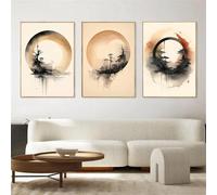 HTWLMM Abstract Japanese Buddha Zen Enso Circle Pictures Black/White/Beige Canvas Painting Without Frame Poster Art Print Painting for Home Decor Living Room Wall Decoration (3 x 50 x 70 cm, Zen