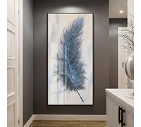 HTWLMM Abstract Wall Art, Grey Blue Feather Modern Canvas Print, 50 x 100 cm, B, Living Room, Bedroom Decor