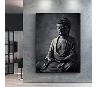 HTWLMM Black Meditation Buddha Canvas Art Print, Frameless (20x30 cm), Living Room, Bedroom Wall Decoration