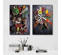 HTWLMM Canvas Painting Vegetable Grain Spice Cooking Food Pictures Art Print for Kitchen Restaurant Wall Pictures Decorative Frameless (2 x 50 x 70 cm)