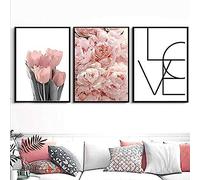 HTWLMM Canvas Pictures Nordic Pink Peony Roses Flowers Painting Poster Art Print for Living Room Bedroom Wall Pictures Decoration Frameless (3 x 40 x 60 cm)