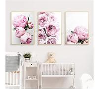 HTWLMM Peony Flower Canvas Art Print Poster Nordic Minimalist Pictures for Living Room Wall Pictures Decoration Bedroom Modern Frameless (2.3 x 30 x 40 cm)