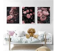 HTWLMM Pink Blooming Flower Pictures Nordic Canvas Post Wall Pictures Living Room Girls Bedroom Decoration Modern Art Bathroom Pictures Poster Set Frameless (3 x 20 x 30 cm, 5)