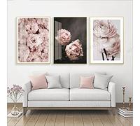 HTWLMM Pink Blooming Flower Pictures Nordic Canvas Post Wall Pictures Living Room Girls Bedroom Decoration Modern Art Bathroom Pictures Poster Set Frameless (3 x 20 x 30 cm, 3)