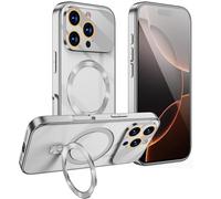 HTXONB Electroplated Magnetic Stand Protective Case For iPhone 17 16 Pro Max 17 Air 16 Plus Wireless Charging Protective Cover,Silver, For iPhone 17 Air