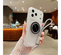 HTXONB Magnetic 360°Rotat Metal Car Bracket 3in1 Lanyard Phone Case For iPhone 17 16 15 14 13 Pro Max 17 Air 16 Plus Wireless Charging Protective Cover,Transparent,for iPhone 15