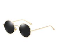 HTXONB Men's and women's retro punk polarized sunglasses metal small round frame driving sun protection sunglasses,Gold frame gray film,150 * 132 * 46mm
