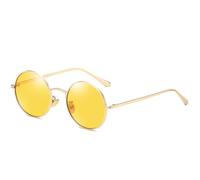 HTXONB Men's and women's retro punk polarized sunglasses metal small round frame driving sun protection sunglasses,Gold frame night vision film,150 * 132 * 46mm