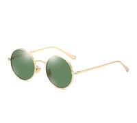 HTXONB Men's and women's retro punk polarized sunglasses metal small round frame driving sun protection sunglasses,Gold frame green film,150 * 132 * 46mm