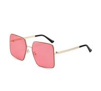 HTXONB Metal men's and women's square frame sunglasses for outdoor travel, driving, sun protection and UV protection,C6 Gold Pink,145 * 146 * 41mm